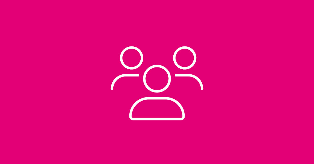 Icon of three people in white with magenta backgronud